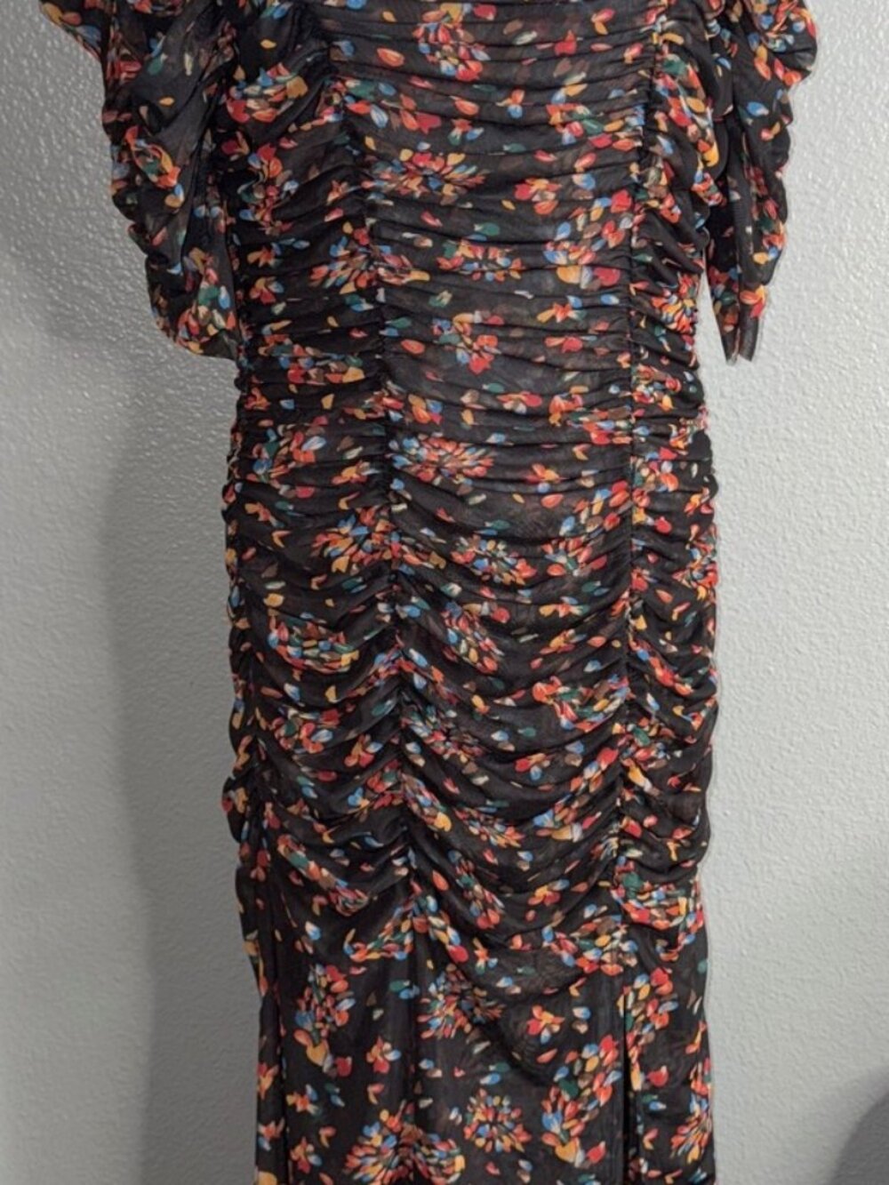 Free People Briella Midi Dress Ruched Mesh Twilight Print XS